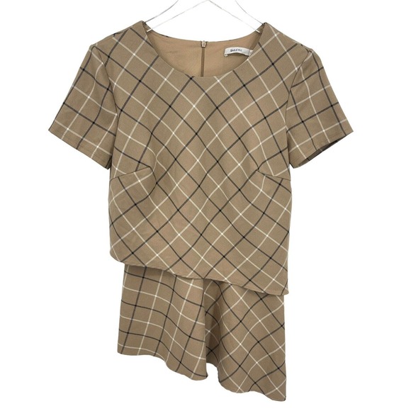 Bailey 44 Anthropologie Size Small Anaretta Asymmetrical Layered Plaid Top Tan - Picture 1 of 13